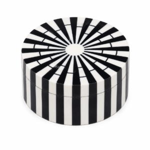Black & White Striped Round Bone Inlay Jewelry Box