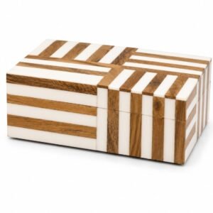 Wooden & White Resin Geometric Jewelry Box